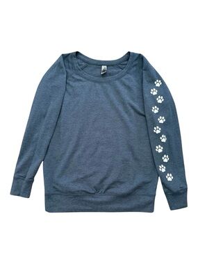 Instant Message Dog Mom Paw Print Wide Neck Sweatshirt Blue French Terry Medium